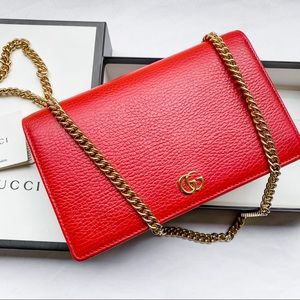 GUCCI Petite GG Marmont Chain Wallet Leather Mini